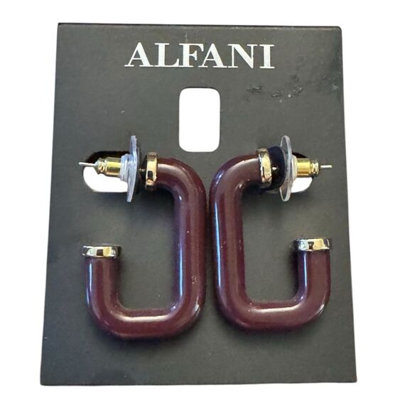 Alfani Gold Link Hoop Burgundy Earrings - Picture 1 of 4